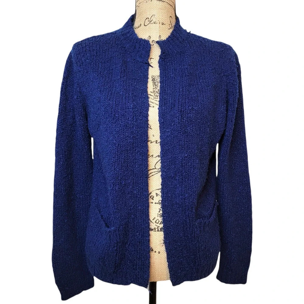 SURREY Vintage Popcorn Open Front Ribbed Cardigan Size 8 Dark Royal Blue